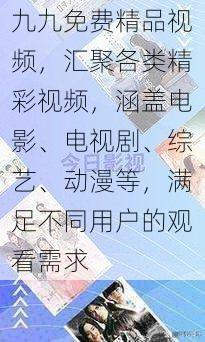 九九免费精品视频,汇聚各类精彩视频,涵盖电影、电视剧、综艺、动漫等,满足不同用户的观看需求