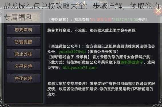 战龙城礼包兑换攻略大全:步骤详解,领取你的专属福利