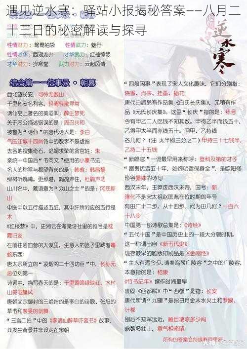 遇见逆水寒:驿站小报揭秘答案——八月二十三日的秘密解读与探寻