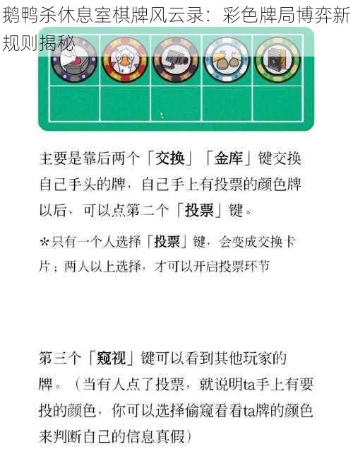 鹅鸭杀休息室棋牌风云录:彩色牌局博弈新规则揭秘