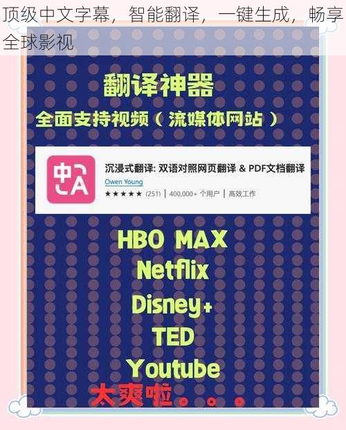 顶级中文字幕,智能翻译,一键生成,畅享全球影视