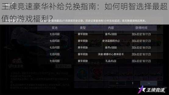王牌竞速豪华补给兑换指南:如何明智选择最超值的游戏福利?