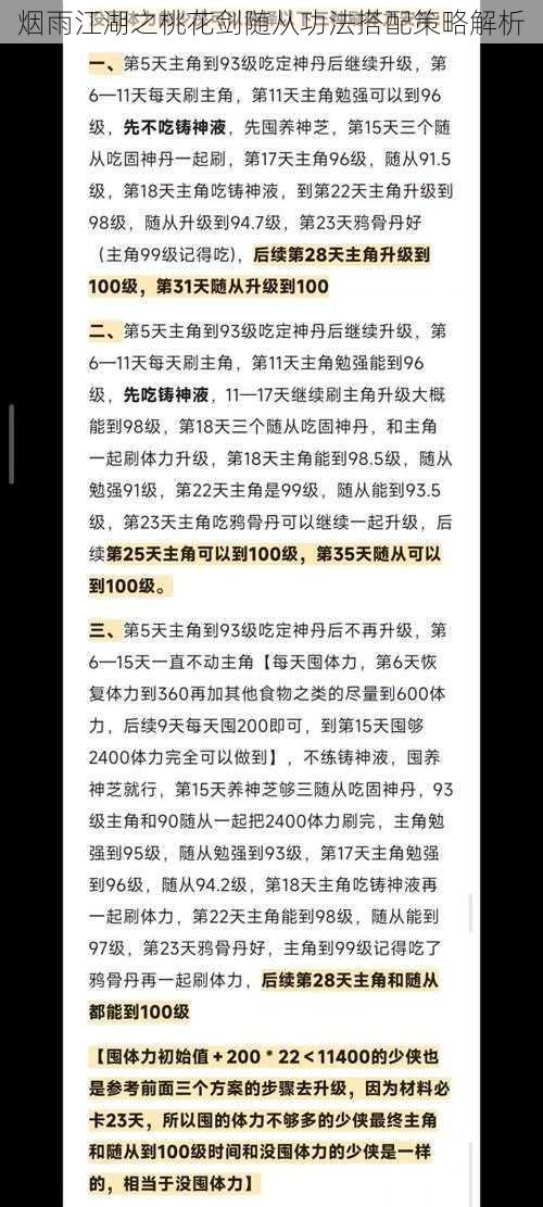 烟雨江湖之桃花剑随从功法搭配策略解析