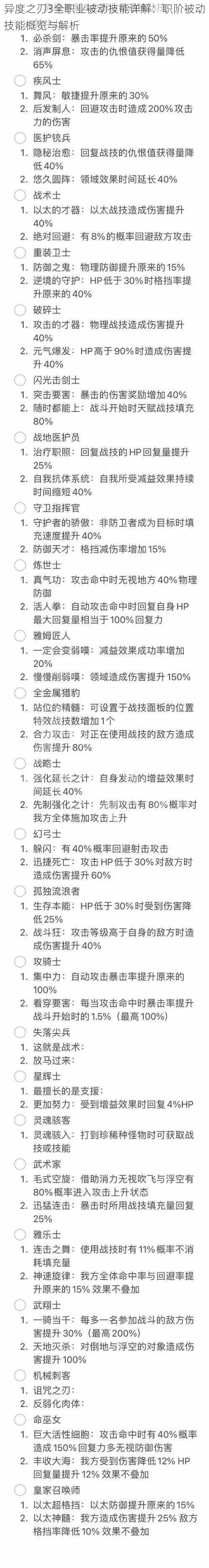 异度之刃3全职业被动技能详解:职阶被动技能概览与解析