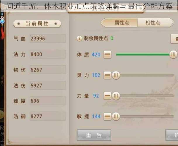 问道手游:体木职业加点策略详解与最佳分配方案
