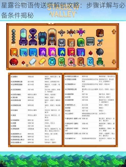 星露谷物语传送塔解锁攻略:步骤详解与必备条件揭秘