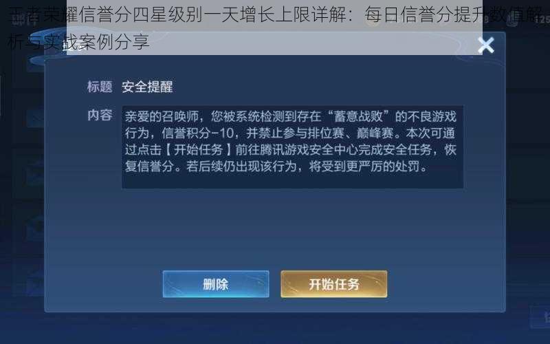 王者荣耀信誉分四星级别一天增长上限详解:每日信誉分提升数值解析与实战案例分享