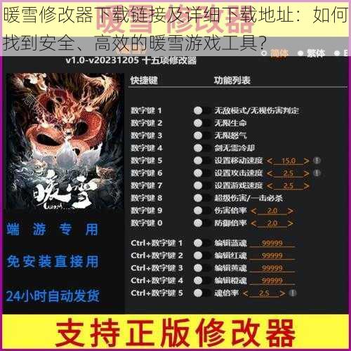 暖雪修改器下载链接及详细下载地址:如何找到安全、高效的暖雪游戏工具?
