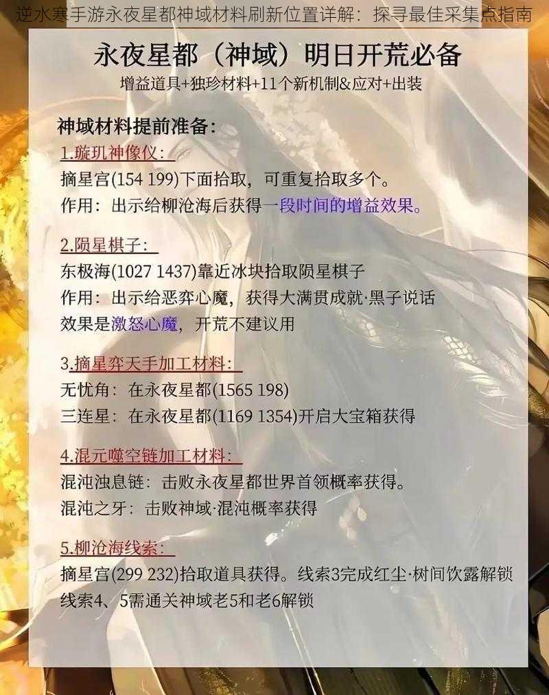 逆水寒手游永夜星都神域材料刷新位置详解:探寻最佳采集点指南