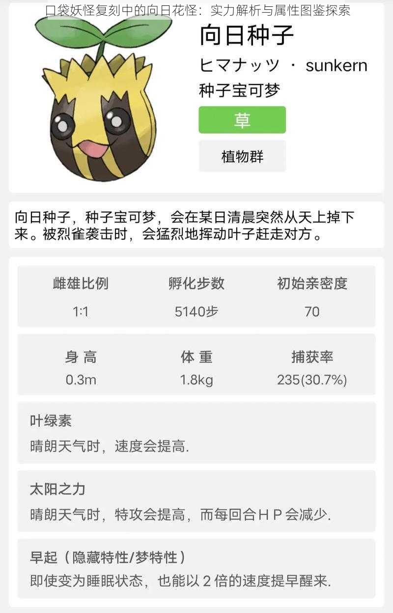 口袋妖怪复刻中的向日花怪:实力解析与属性图鉴探索