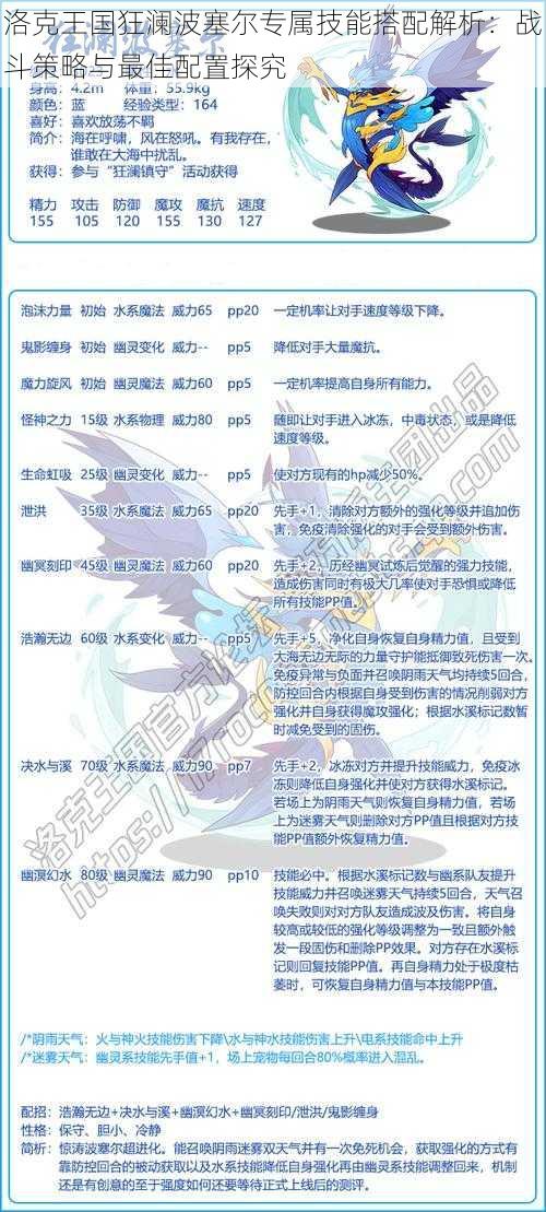 洛克王国狂澜波塞尔专属技能搭配解析:战斗策略与最佳配置探究