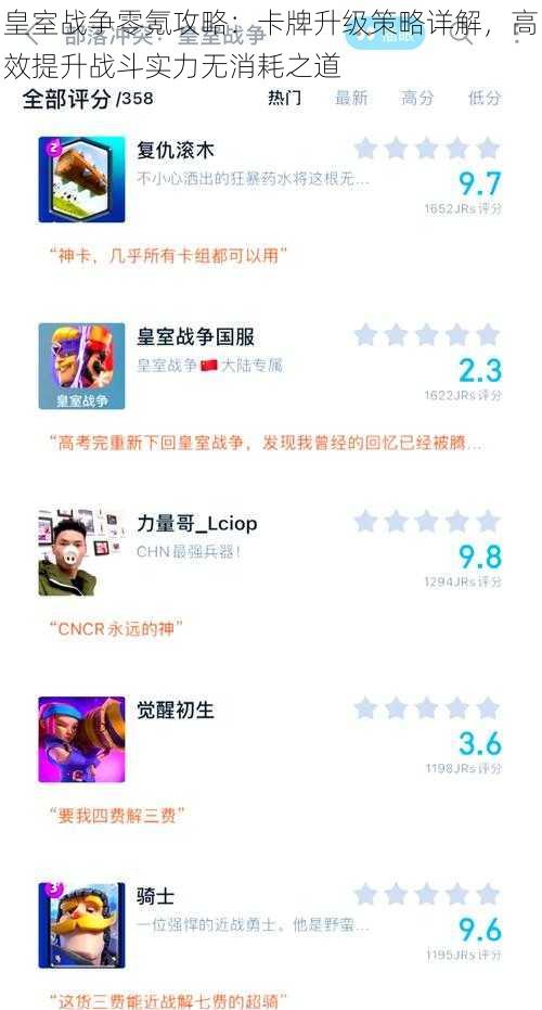 皇室战争零氪攻略:卡牌升级策略详解,高效提升战斗实力无消耗之道