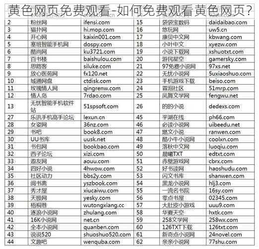 黄色网页免费观看-如何免费观看黄色网页?