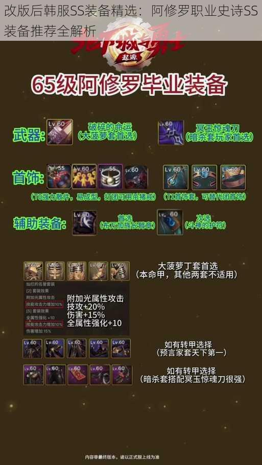 改版后韩服SS装备精选:阿修罗职业史诗SS装备推荐全解析