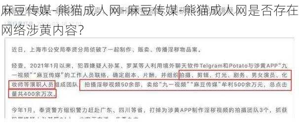 麻豆传媒-熊猫成人网-麻豆传媒-熊猫成人网是否存在网络涉黄内容?