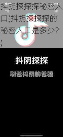 抖抈探探探秘密入口(抖抈探探探的秘密入口是多少?)