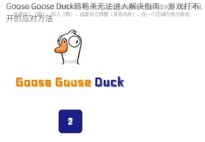 Goose Goose Duck鹅鸭杀无法进入解决指南:游戏打不开的应对方法
