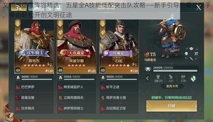 文明与征服阵容精选:五星全A技能低配突击队攻略——新手引导的最佳帮手,带你轻松开创文明征途