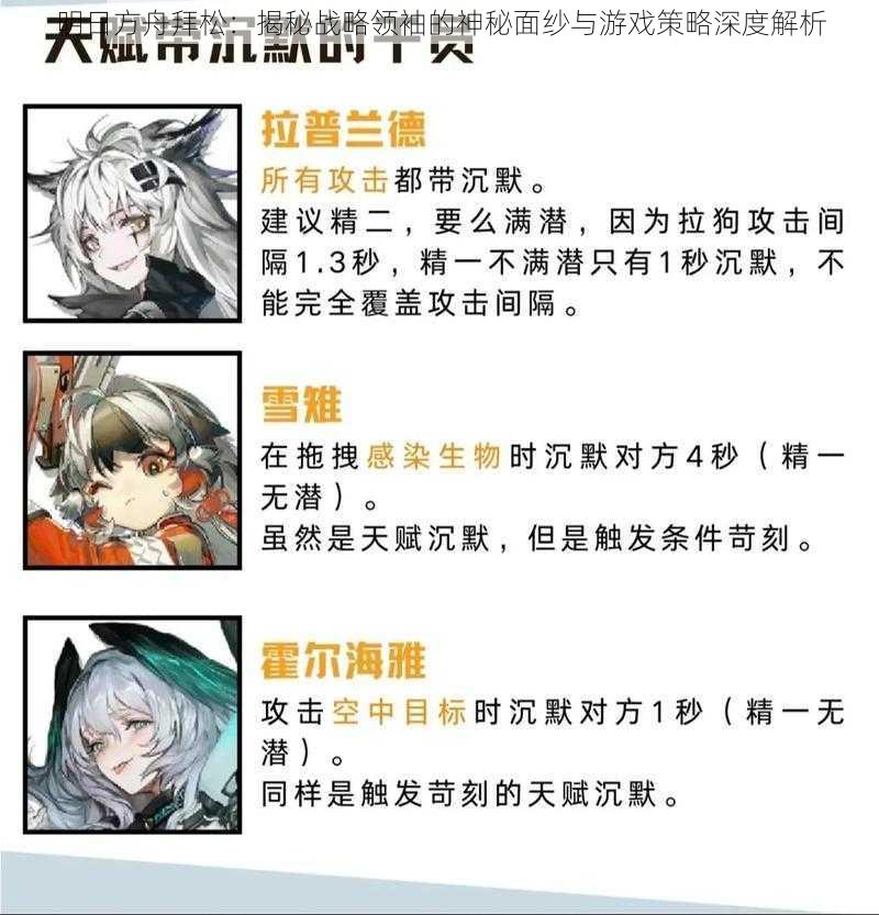 明日方舟拜松:揭秘战略领袖的神秘面纱与游戏策略深度解析