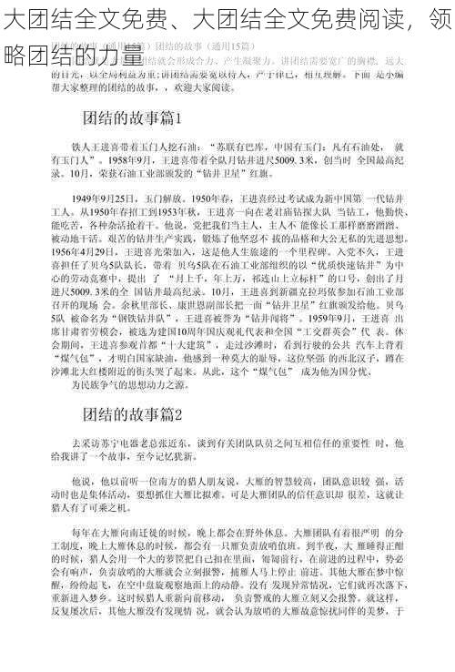 大团结全文免费、大团结全文免费阅读,领略团结的力量