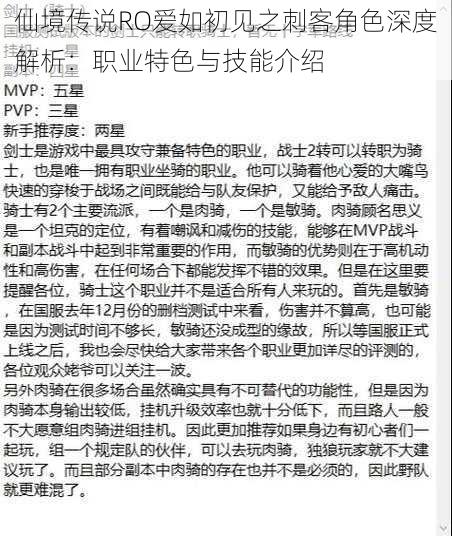 仙境传说RO爱如初见之刺客角色深度解析:职业特色与技能介绍
