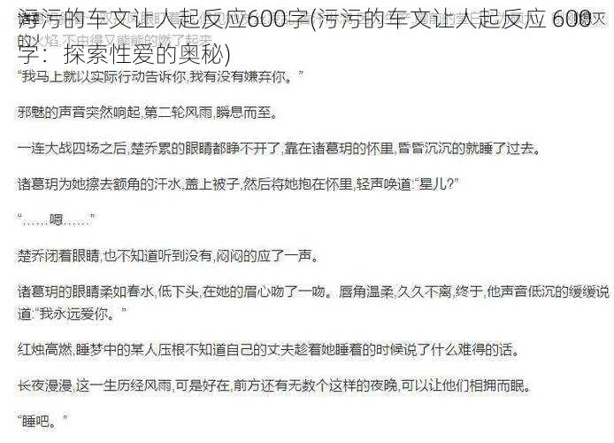 污污的车文让人起反应600字(污污的车文让人起反应 600 字:探索性爱的奥秘)