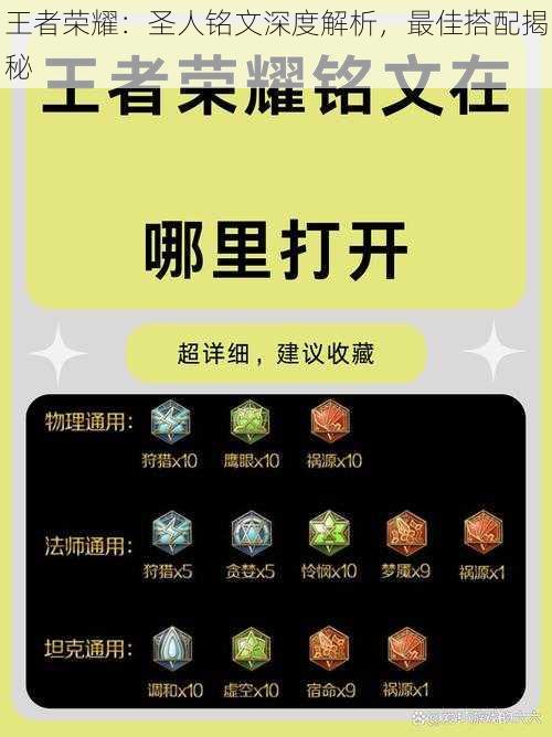 王者荣耀：圣人铭文深度解析，最佳搭配揭秘