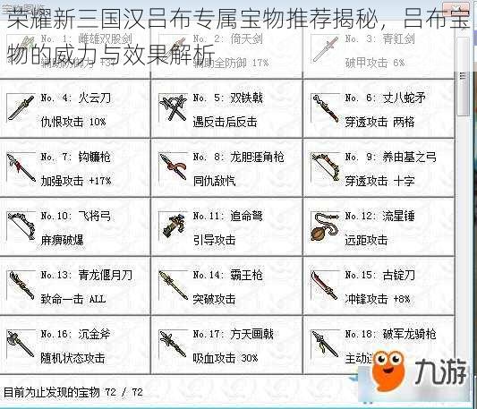 荣耀新三国汉吕布专属宝物推荐揭秘,吕布宝物的威力与效果解析