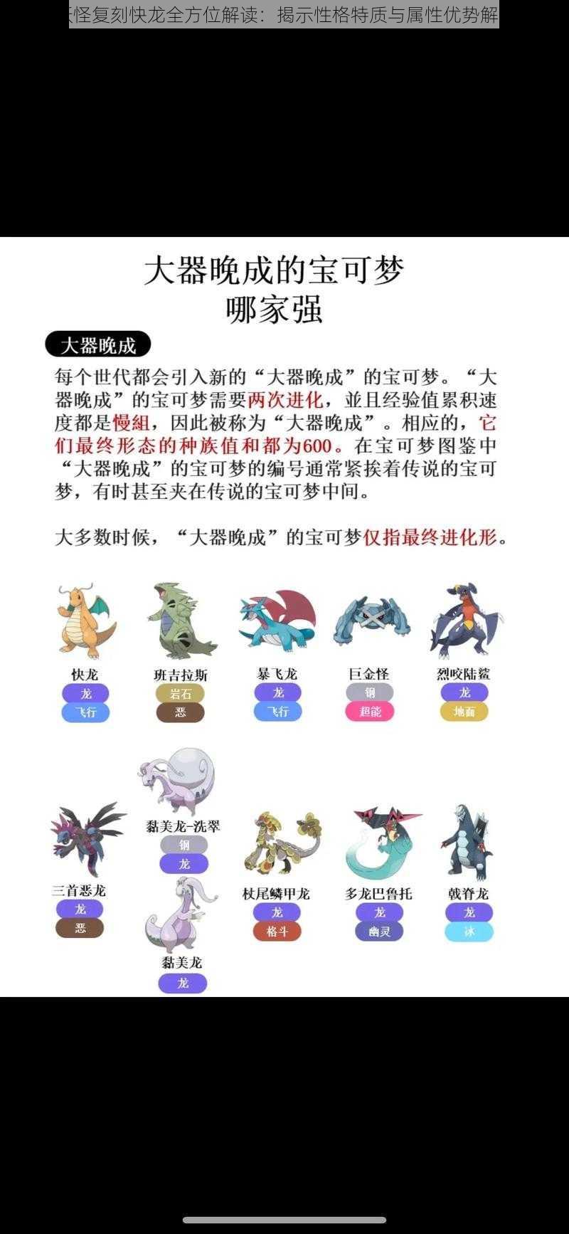 口袋妖怪复刻快龙全方位解读:揭示性格特质与属性优势解析报告