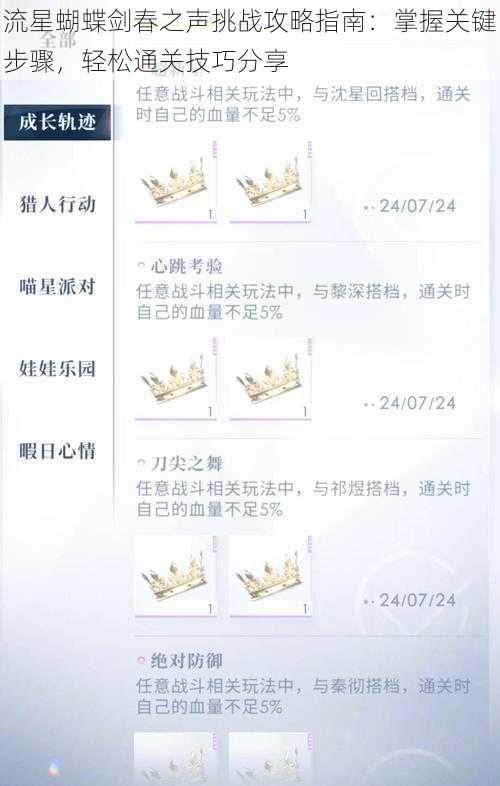 流星蝴蝶剑春之声挑战攻略指南:掌握关键步骤,轻松通关技巧分享