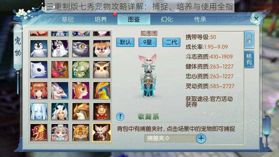 剑三重制版七秀宠物攻略详解:捕捉、培养与使用全指南