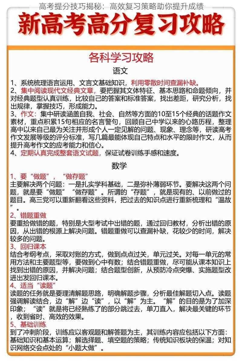 高考提分技巧揭秘:高效复习策略助你提升成绩
