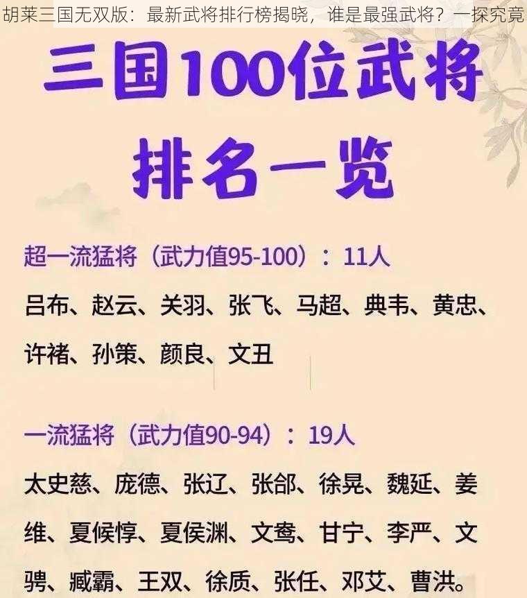 胡莱三国无双版:最新武将排行榜揭晓,谁是最强武将?一探究竟