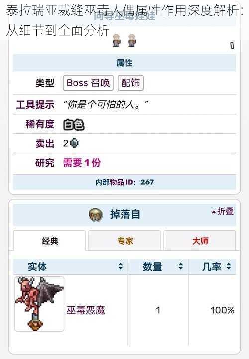 泰拉瑞亚裁缝巫毒人偶属性作用深度解析:从细节到全面分析