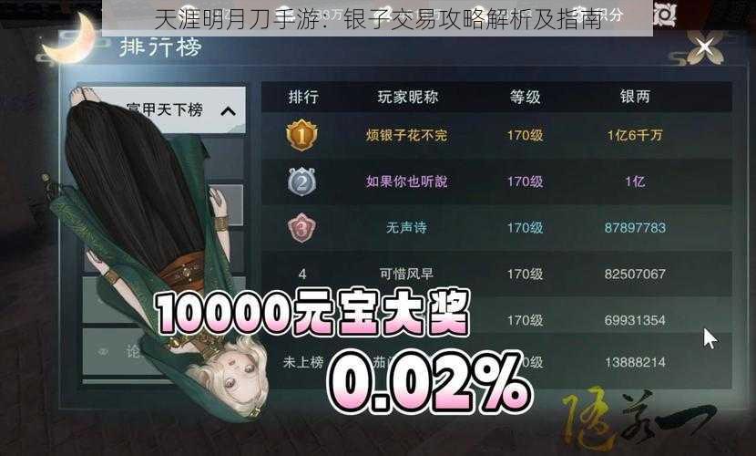 天涯明月刀手游:银子交易攻略解析及指南